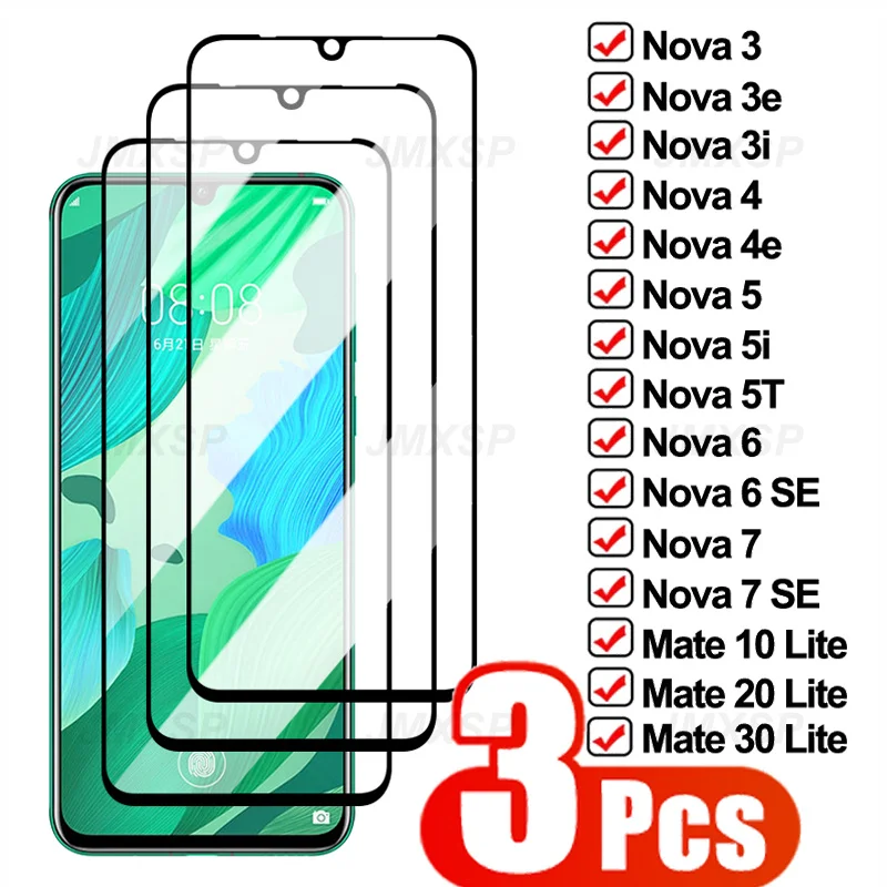 

3Pcs Protective Glass For Huawei Nova 2i 3i 7i 3 5T 5 4 Tempered Glass For Huawei Mate 30 20 10 Lite Nova 8 7 6 SE 8i 3E Glass