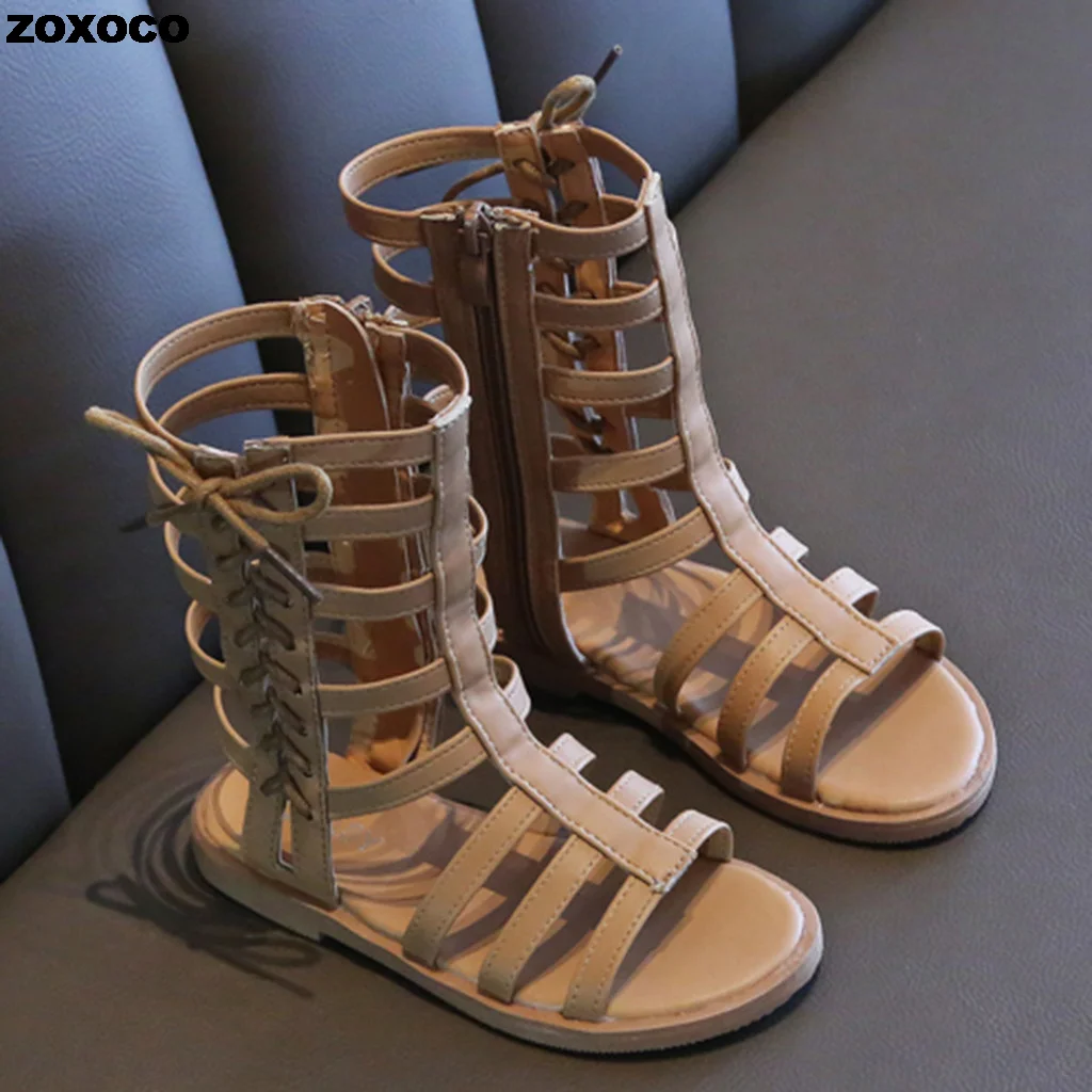 Zoxoco Sandals Toddler Infant Kids Baby Girls Summer Roman Princess Shoes Gao Bang Open Toe Zip Sandals Children Sandals Girls