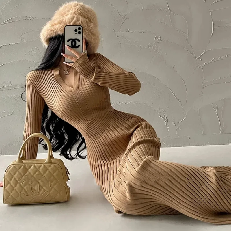 Pure Desire сексуальное облегающее платье с v-образным вырезом и длинными рукавами в