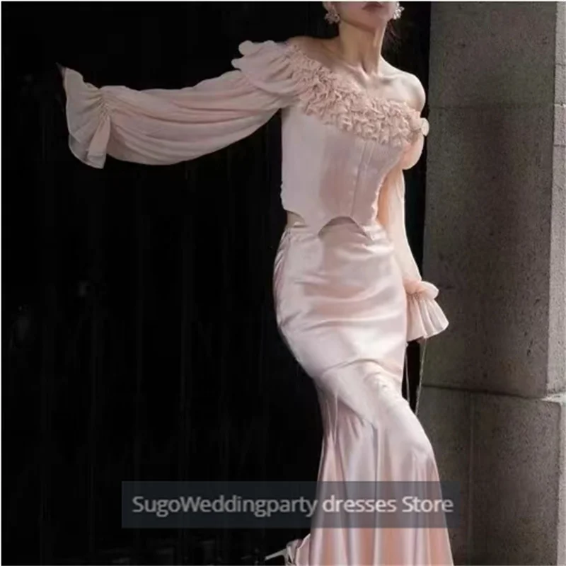 SugoWeddingparty Розовые вечерние платья русалки с рюшами на одно плечо длиной до
