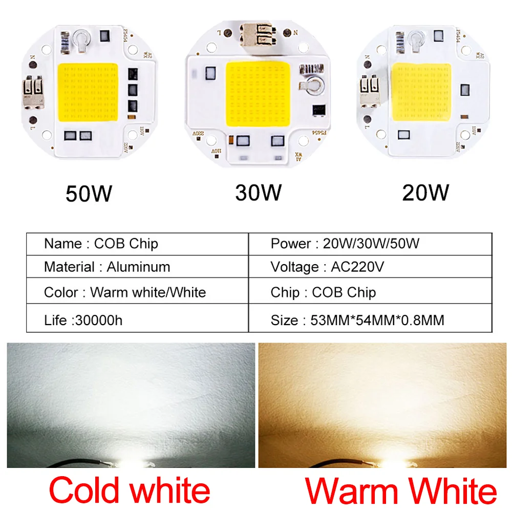 Светодиодный чип COB AC220V 20W 30W 50W Smart IC Нет необходимости драйвер уличная лампа