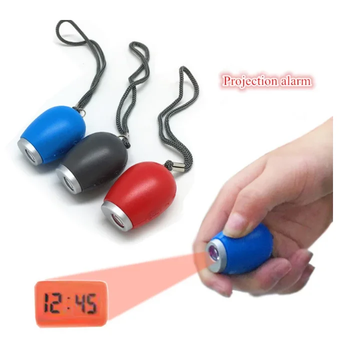 

3 Colors Digital Projection Alarm Clock Key Chains Mini Projector LED Clock Carry Time Flashlight Clock Hanging Rope Table Decor
