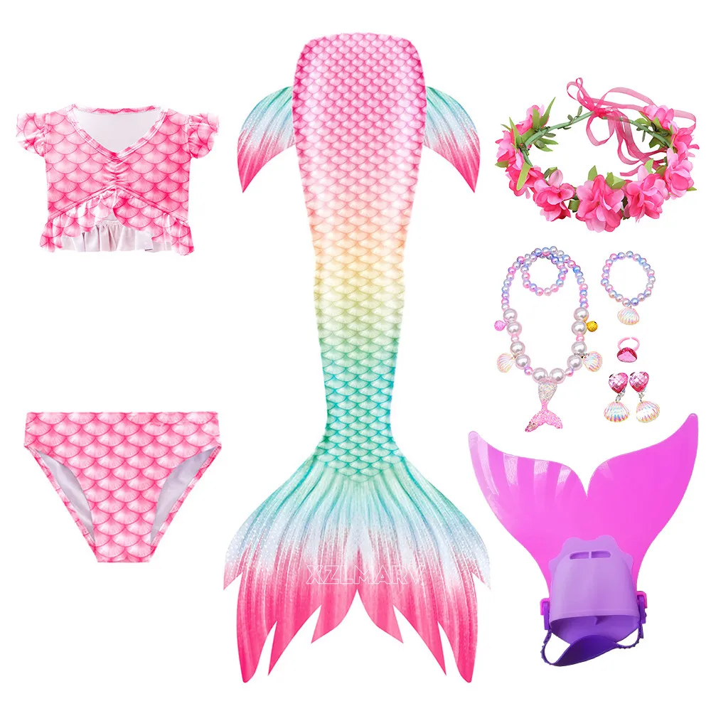 

Купальник с хвостом русалки для девочек, Детский комплект для плавания с хвостом русалки, купальный костюм с моноластами