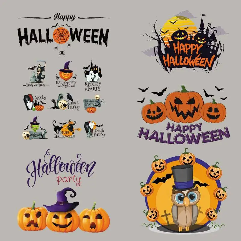 

Одежда для Хэллоуина, термопечать, наклейка для горячего тиснения, призрак, фестиваль, тыква, фонарь, письмо, горячая печать