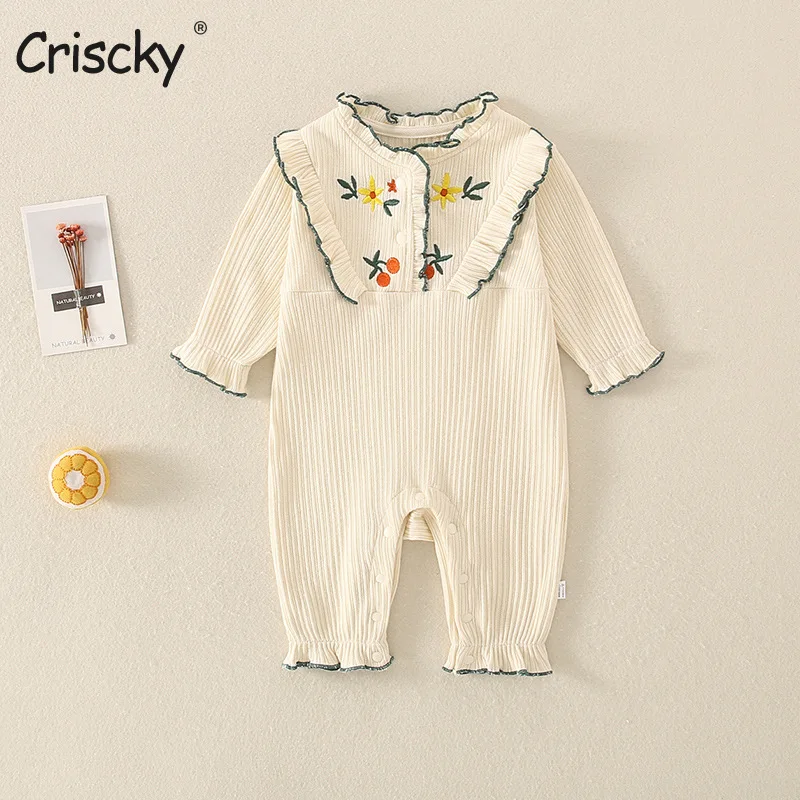 

Criscky 2022 Autumn Fashion Solid Color Baby Romper Baby Girls Clothes Cotton Full Sleeve Infant Romper Newborn Clothing