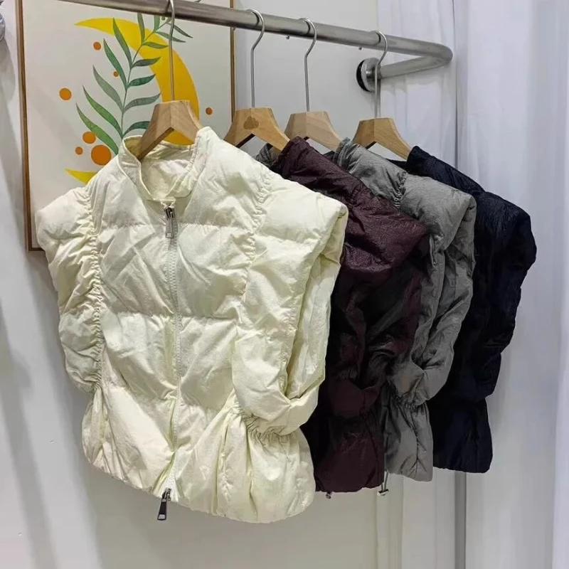 Женский модный пуховик жилет зимнее шикарное пальто без рукавов на молнии