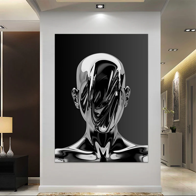 

Nordic Metal Figure Statue Canvas Painting Abstract Posters and Prints Sculpture Wall Art Picture for Living Room Cuadros Decor