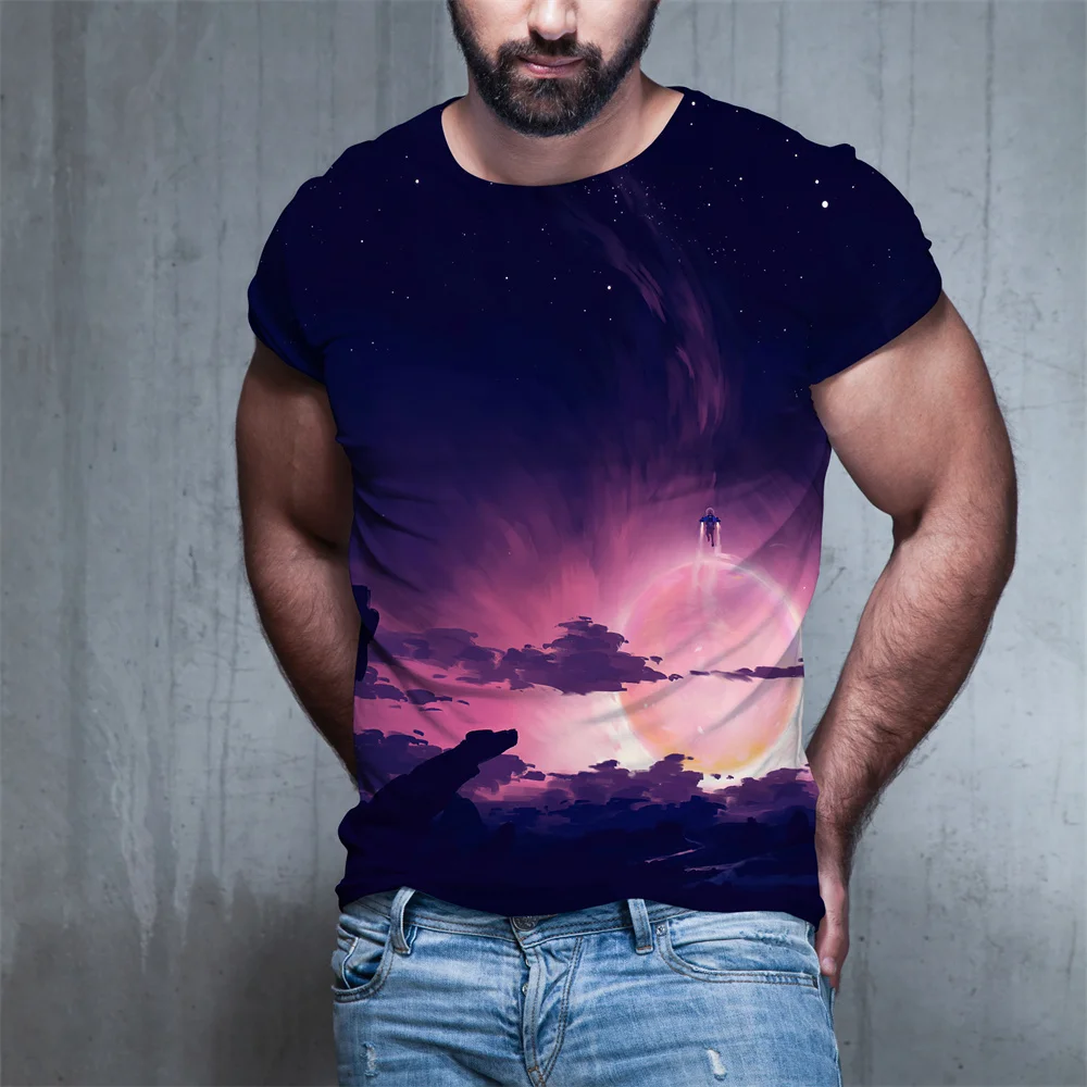 

Футболка мужская оверсайз с коротким рукавом и круглым вырезом, Уличная Повседневная рубашка с рисунком природного пейзажа, лето