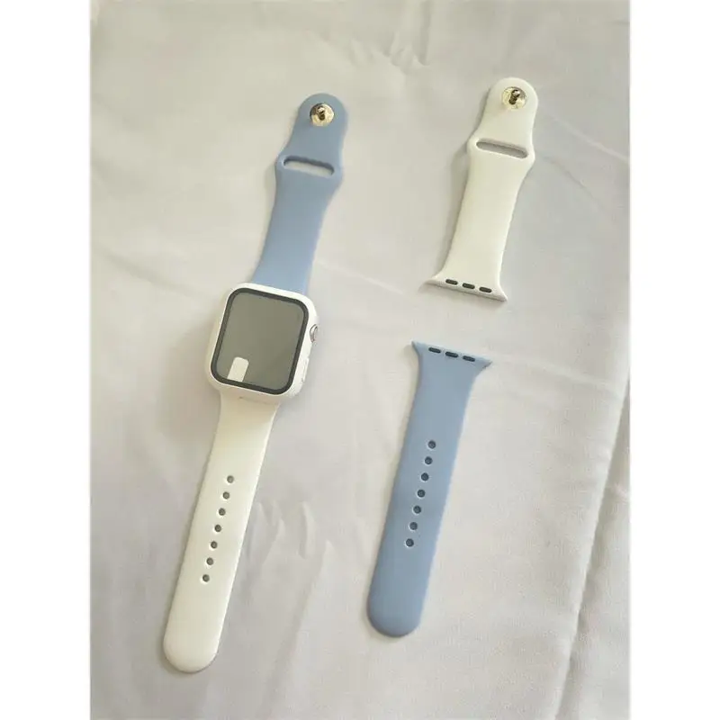 Correa de silicona para Apple Watch, banda de reloj de 44mm, 40mm, 42mm, accesorios de pulsera de doble encanto para iWatch Serie 4 3 SE 6 7