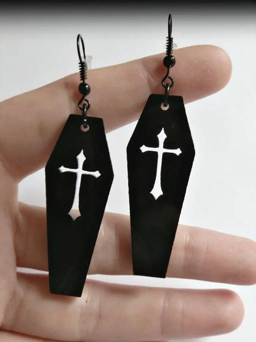 

Gothic Cross Coffin Charm Earrings For Woman Mystery Witch Jewelry Accessories Gift Dark Hollow Cross Coffin Pendant Earrings
