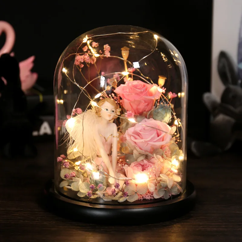 

Luxury Preserved Real Rose Glass Dome Eternal Flower Forever Beauty Beast Love Handmade Gift for Valentine’s Day,Mother's Day