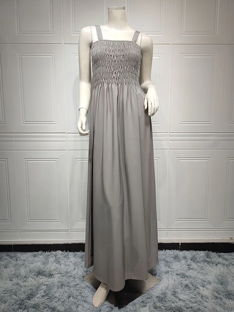 Abaya New 2023 Embroidery Chic And Elegant Woman Dress Mesh Cardigan Belted Kaftan And Solid Gray Camisole Dress Muslim Sets