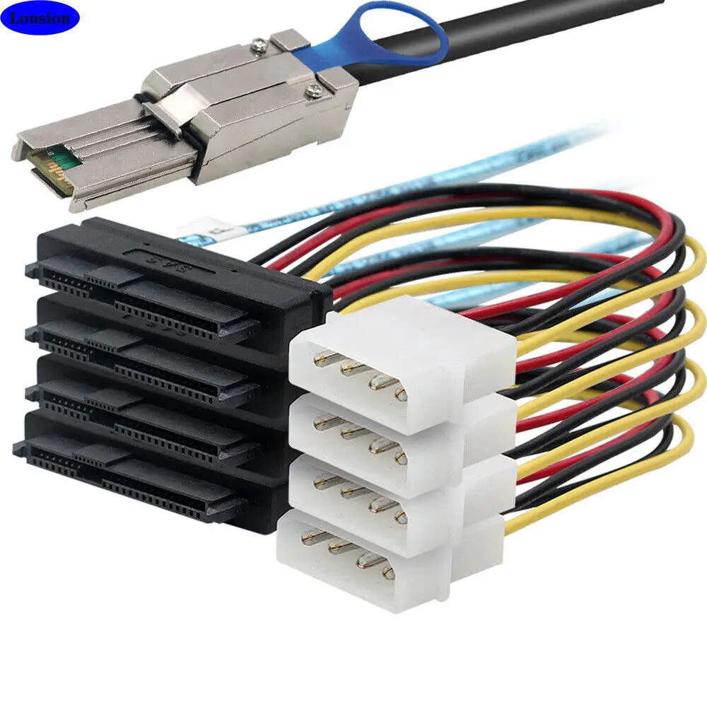 MINI SAS HD SFF-8088 от 26P до 4 портов SAS SFF-8482 Кабель-адаптер для сервера с питанием