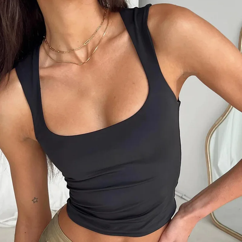 

Summer Sexy Square Collar Sleeveless Vest Women Vintage Clothes 2000s Aesthetic Club Party Tshirt Ladies Crop Tops