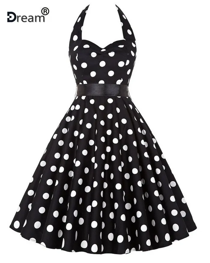 Женское винтажное платье в горошек черное белый горох с пышной юбкой качели
