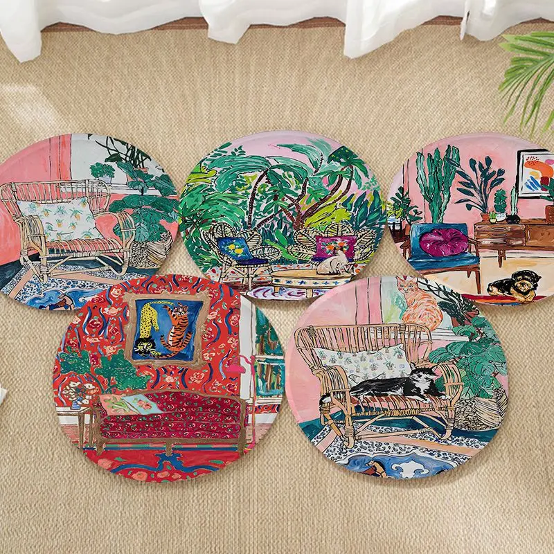 

Painting Sofa Cat Plant Simplicity Multi-Color Chair Cushion Soft Office Car Seat Comfort Breathable 45x45cm Outdoor Cushions