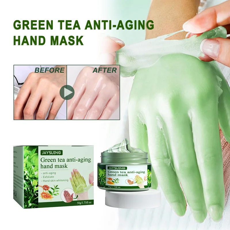 

Green Tea Hand Mask Lock Water Repair Nourish Moisturizing Whitening Exfoliating Calluses Hand Film Anti-Aging Hand Cream 50G