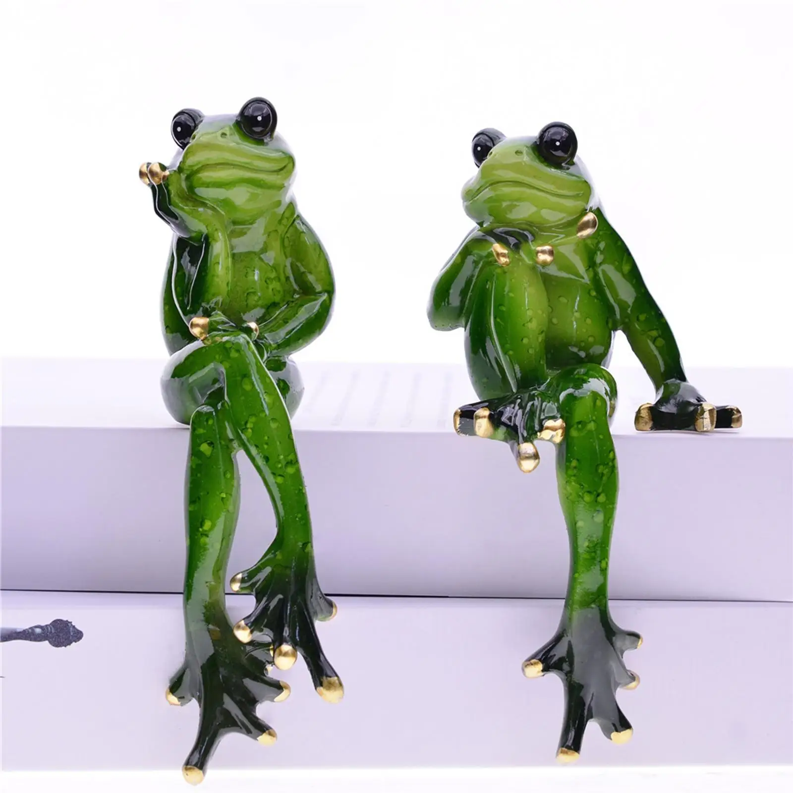 

2x Resin Frog Figurine Animal Statue Ornament Collectable Modern Craft Decorative for Hotel Tabletop Bookshelf Decoration Gift