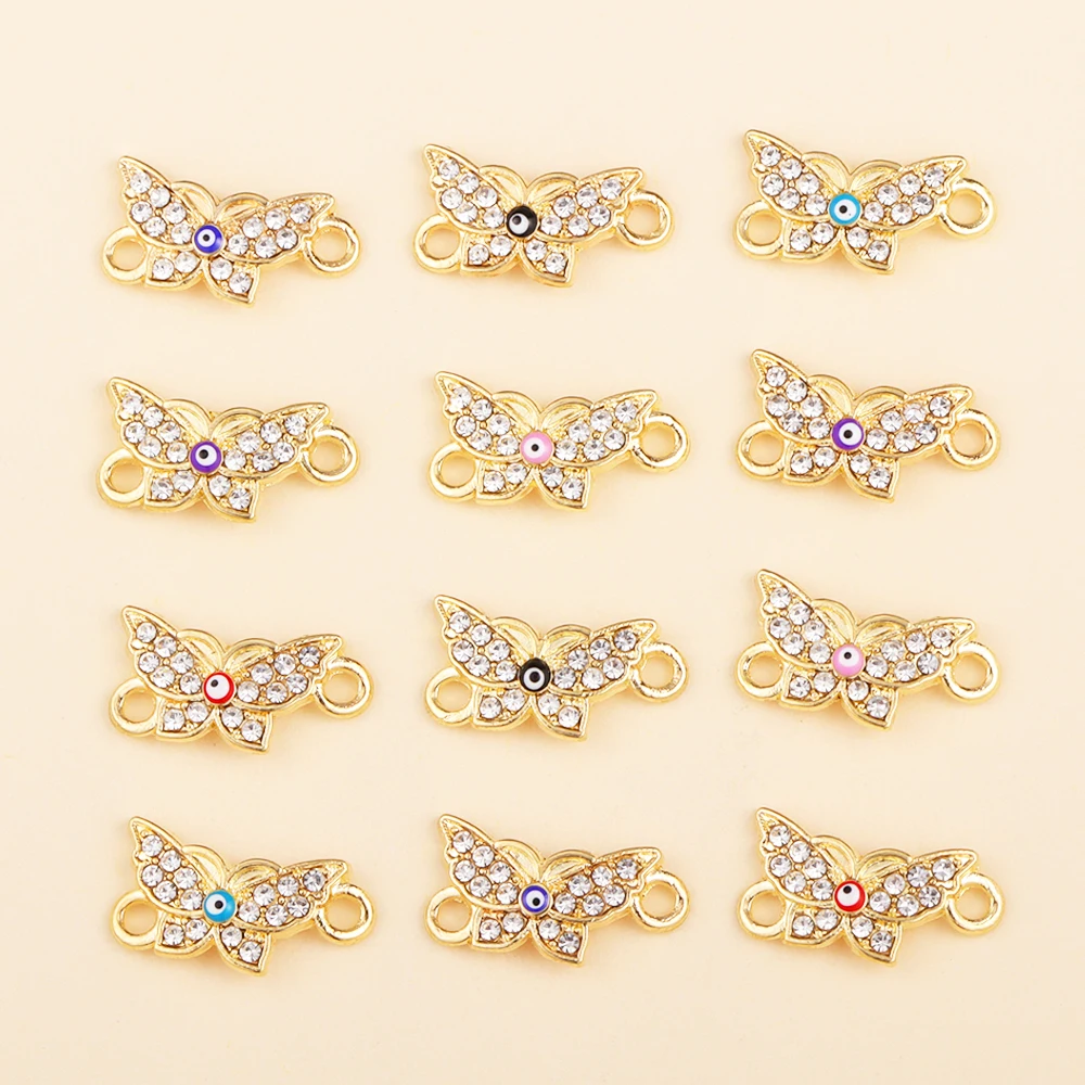 

10Pcs DIY Rhinestone Butterfly Evil Blue Eye Connectors Charms Fit Jewelry Making Fashion Necklace Bracelet Findings Accessories