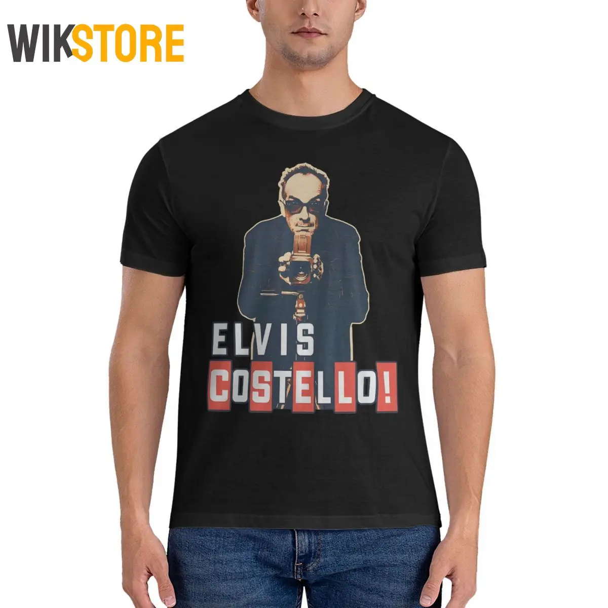 Футболка мужская с круглым вырезом хлопок короткий рукав E-Elvis Costello