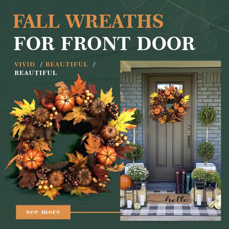 

Fall Wreaths for Front Door Artificial Autumn Wreath Decoration Maple Pine Cone Pumpkin Door Wreath Halloween Thanksgiving Garla