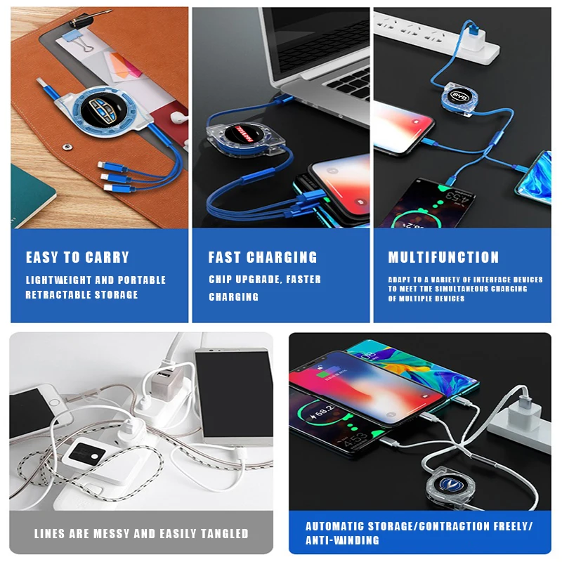 Выдвижной 3 в 1 Автомобильный кабель для зарядки телефона с логотипом типа c Porsche