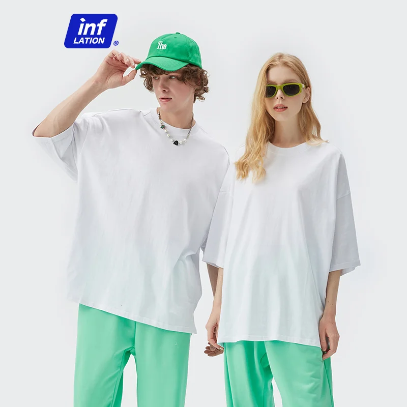 

INFLATION Summer Short Sleeve Tees Unisex Casual Plain T-shirts 100% Cotton Oversized Tees Men Fashion Hip Hop T-Shirts 0057S21