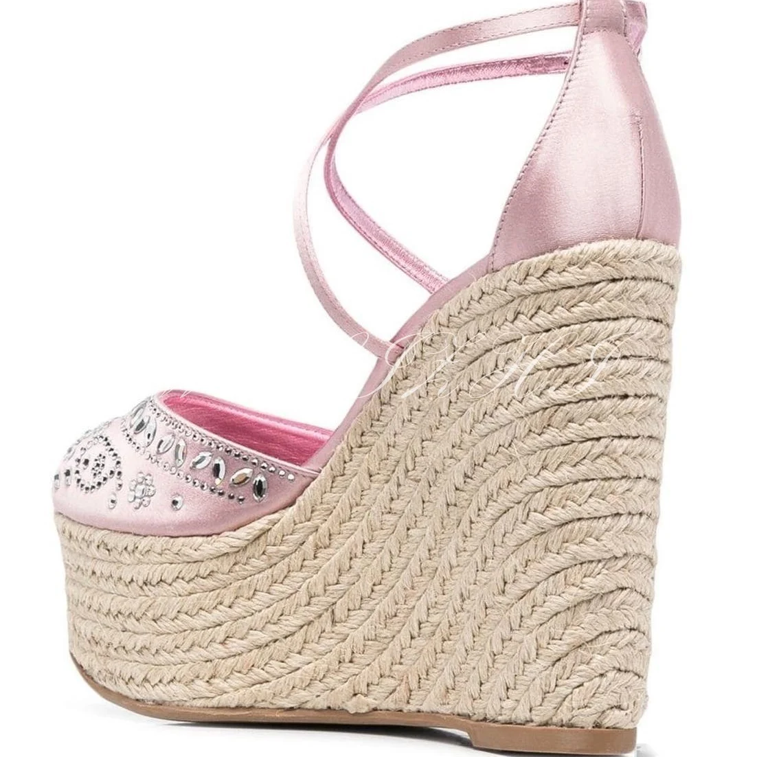 Pink Drop Diamond High Wedge Sandals Peep Toe Green Silk Satin Glossy Cover Heel Platform Cross Strap Design Buckle Women Shoes