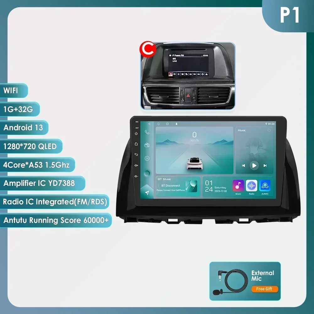 

Hizpo Android 13 Автомобильный мультимедийный плеер для Mazda CX5 CX-5 CX 5 2012-2015 Авторадио 10,1-дюймовый стерео видеоплеер GPS-навигация DSP