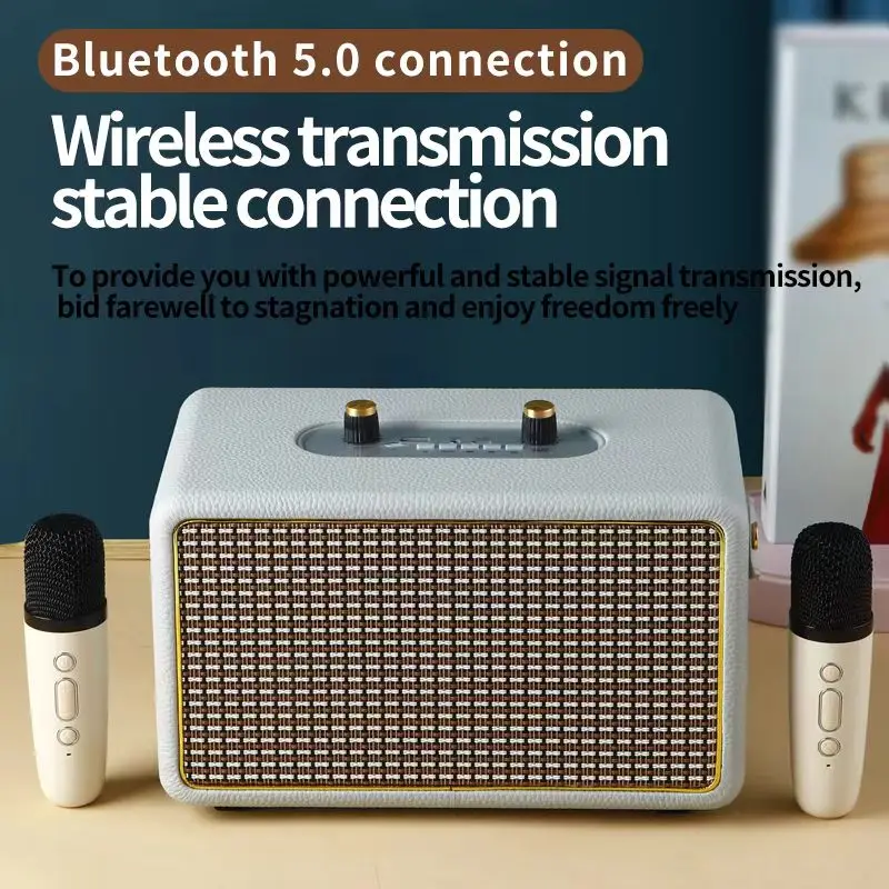 

Wooden Bluetooth Speaker Outdoor Portable High-Power Wireless Bass Speaker Desktop Home Karaoke Computer Speaker With Dual Mic