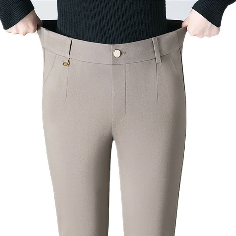 Черные женские брюки азиатского размера с эластичной резинкой на талии модные