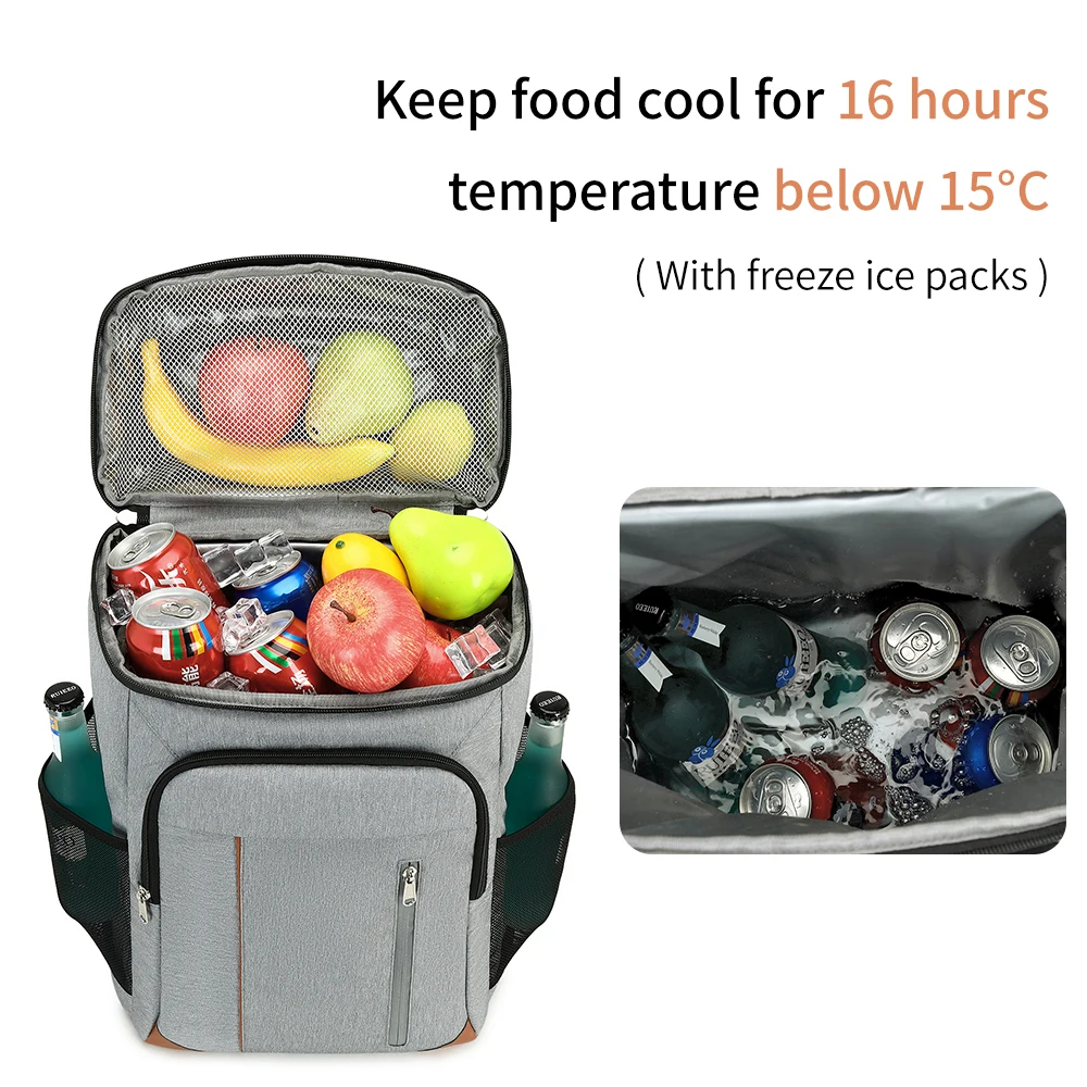 

Thermal Backpack Waterproof Thickened Cooler Bag 22L Large Insulated Food Grade PEVA Family School Picnic Refrigerator Lunch Bag