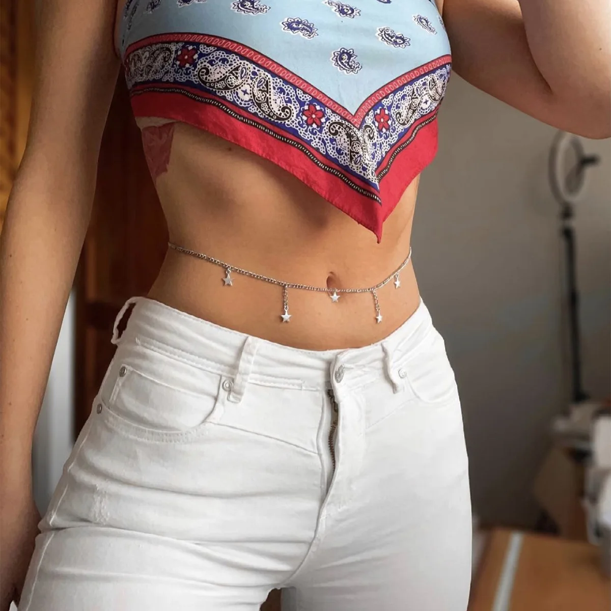 

Festival Fashion Accessories Sweet And Cool Wind Hot Girl Star Tassel Hip-hop Belt Simple Metal Chain All-match Waist Chain