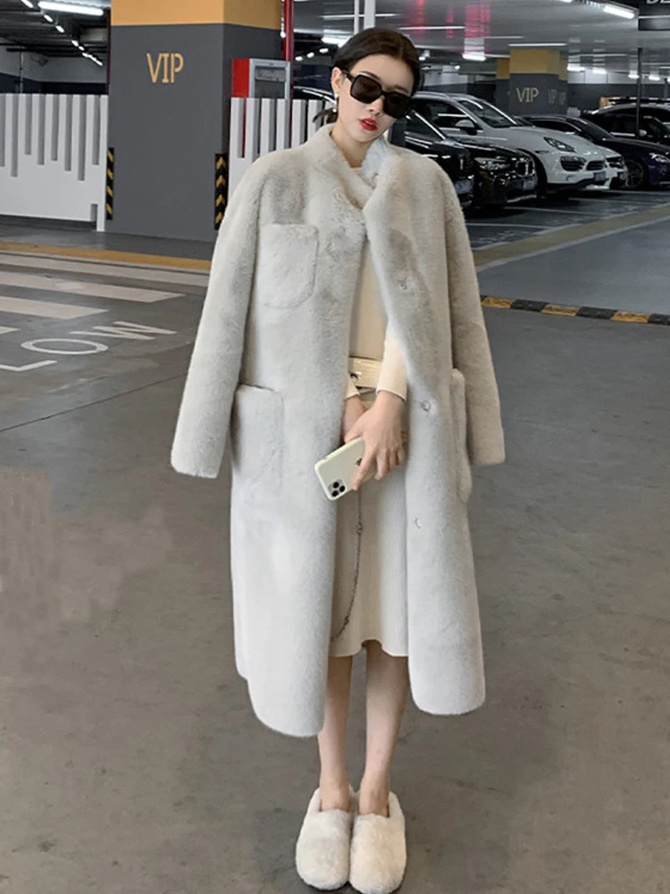 Fur Women's Autumn and Winter New Fashion Imitated Mink Fluff Wool Coat Mid-Length Thickened Fur Integrated Marten Overcoats