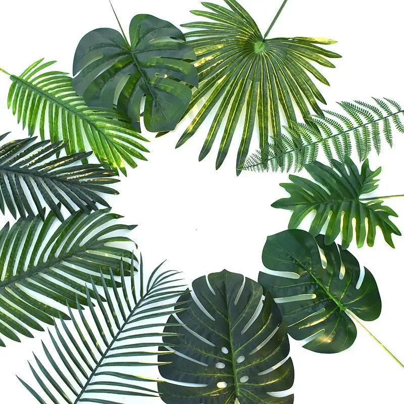 

10pcs Artificial Monstera Artificial Plants Turtle Leaves Tropical Palm Leaves Summer Jungle Theme For Home Hawaii Wedding Decor