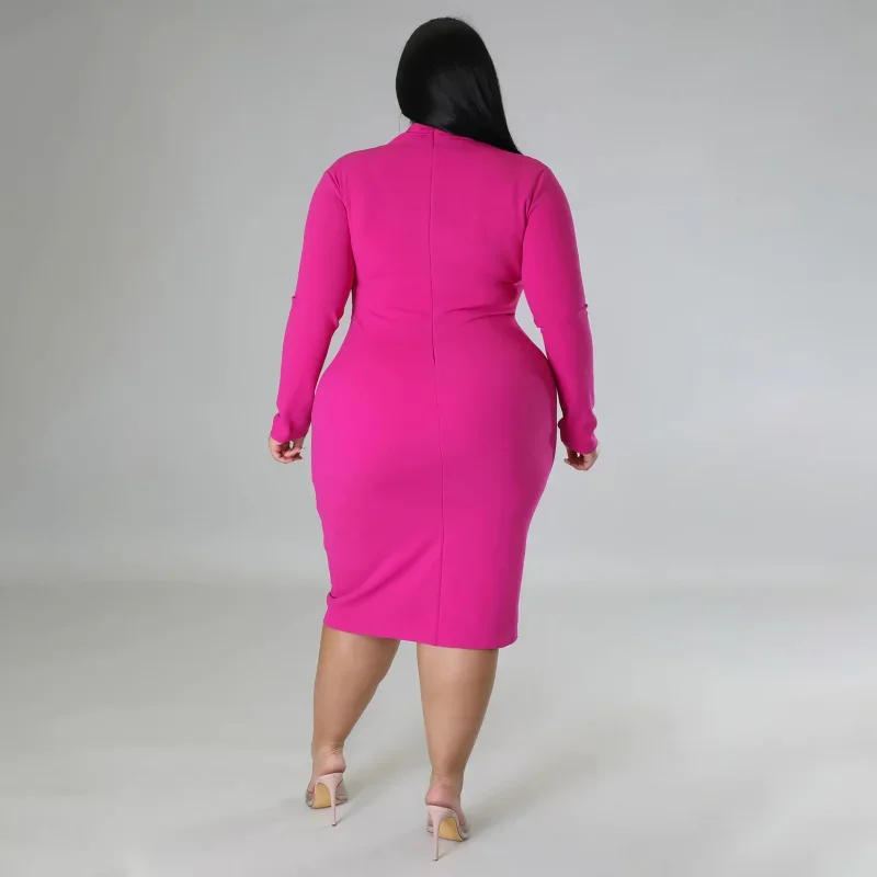 Женское облегающее платье до колен с V-образным вырезом и длинным рукавом