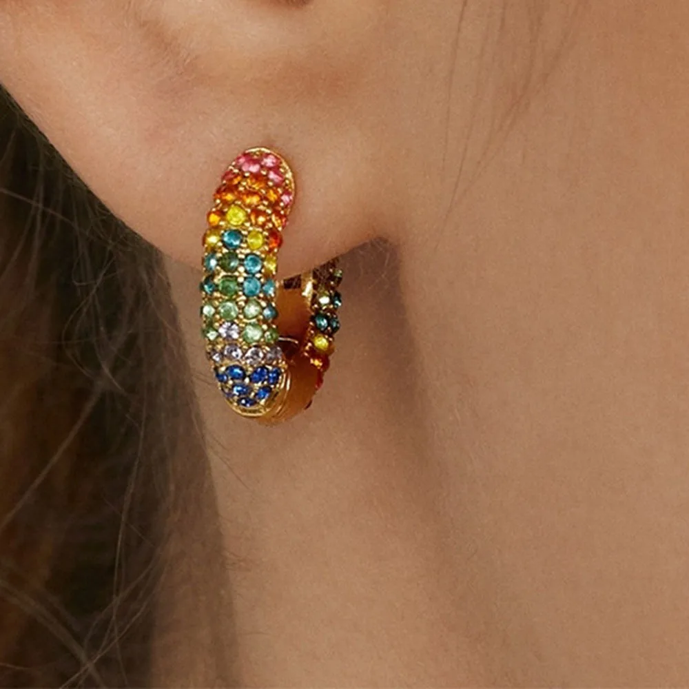 

2022 Fashion Round Micro Inlay Earrings Multi Color Hoop Earrings For Women Girls Zircon Cz Jewelry Brincos Accessories