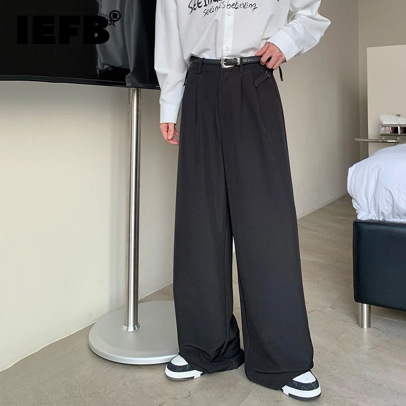 

IEFB Men's Baggy Suit Pants Solid Color Straight Tube Loose Wide Leg Trousers Versatile Drop Sense High Waist Autumn New 9C2201