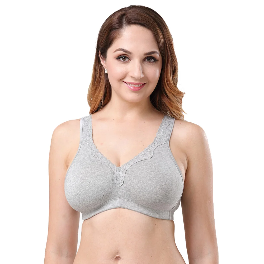 Wireless Women Bra Cotton Soft Cups Full Coverage Big Cup Lace Unlined Plus Size Bra A B C D DD E F G H I