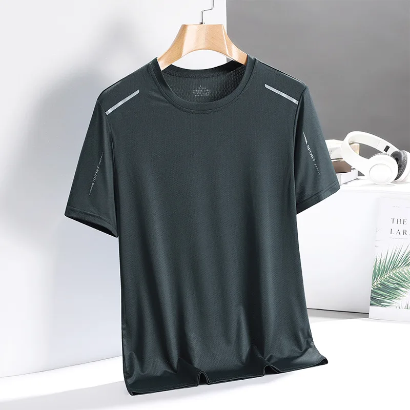 Ice Silk T-shirt Men's Quick Drying Short Sleeve T-shirt Summer High Elastic Ice Breathable Trendy Top Sports T-shirt Running