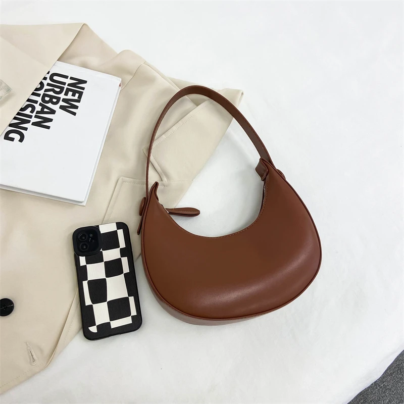 Trendy Minimalist Half Moon Shoulder Bag Woman Luxury Solid Pu Leather Women Handbag Designer Underarm Crescent Large Purse Lady