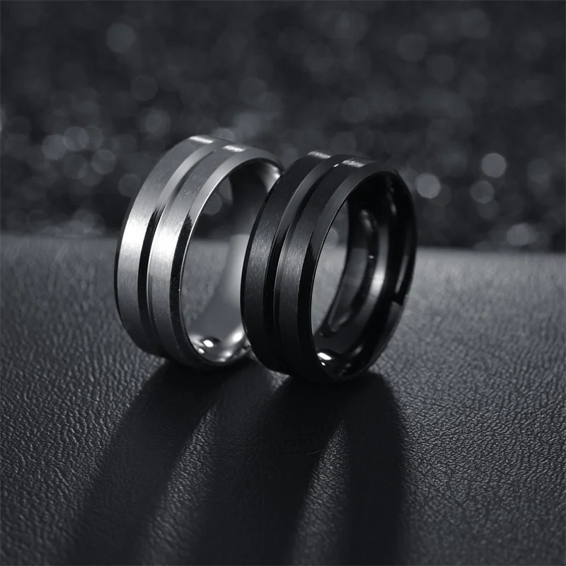 

8MM Wide Middle Groove Frosted Men's Stainless Steel Ring European and American Popular Simple High-quality New Jewelry