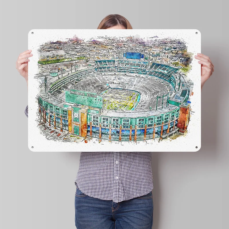 Фото Металлическая 3D-табличка с текстурой Lambeau Field для декора стен, жестяная вывеска для украшения дома, аксессуары для интерьера гостиной №1