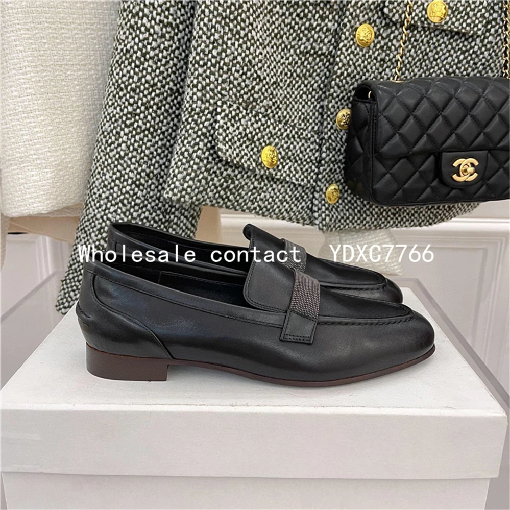 New Retro leofo shoes leather square heel European and American single shoes women's casual flat bottom small leather shoes