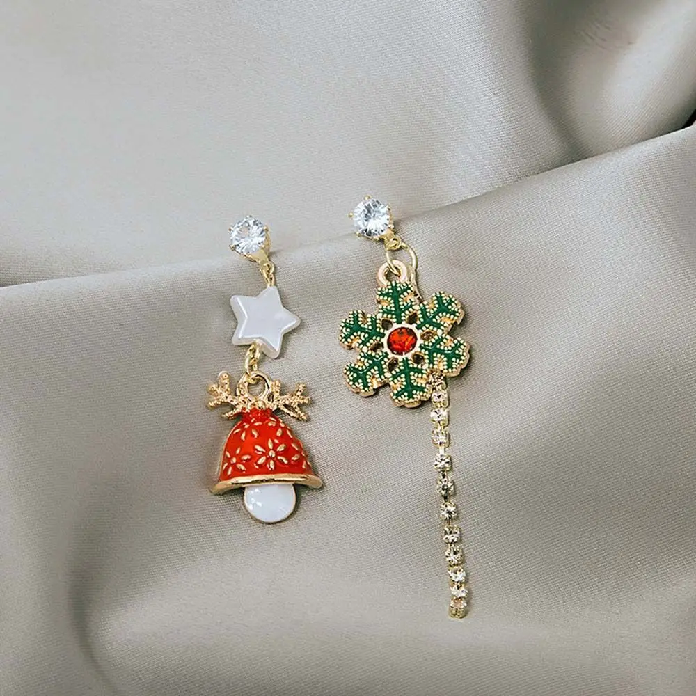 

Christmas Rhinestone Asymmetrical Bow Earrings For Women Snowflake Santa Claus Drop Earrings Xmas Gifts juegos de pendientes