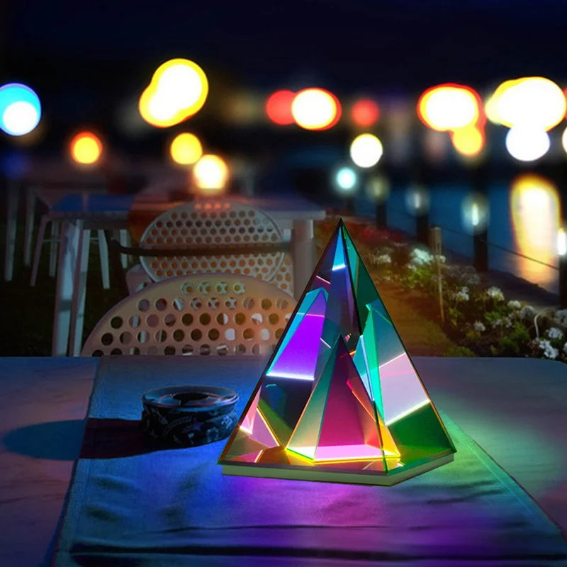 3D Night Light LED Acrylic Pyramid Triangle Table Lamp Colorful Phantom Atmosphere Light for TV PC Gaming Party Coffee Hotel