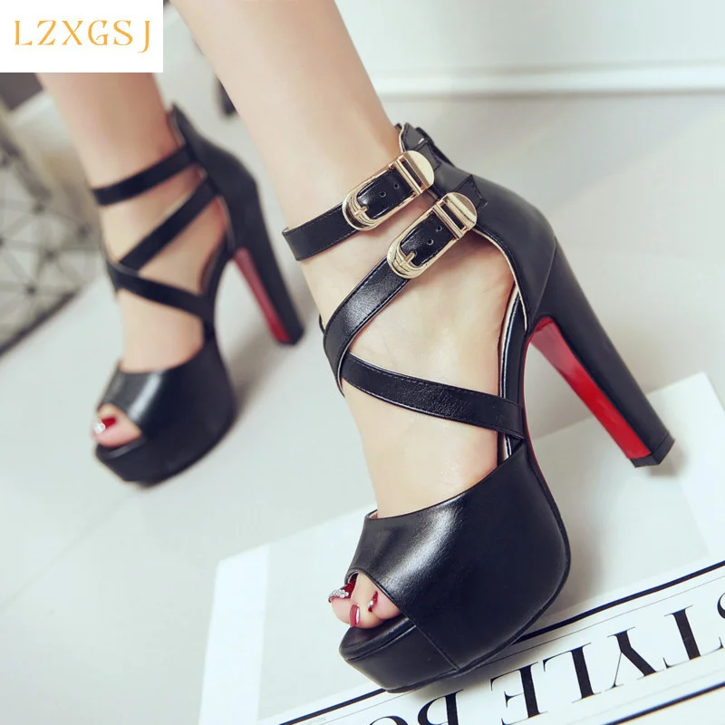 

Spring 2021 New Women Sandals Buckle Strap Peep Toe Sandales High Heels With Platforms Sandals Female Women's Spring Shoes