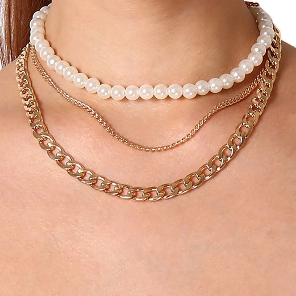 

Luxury Pearl Necklace For Women Chain Designer Jewelry Punk Accessories Banquet Alloy Necklace Necklace Multi-storey Necklace