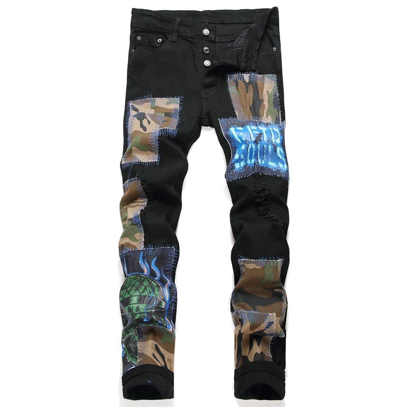 

jeans men Black Denim Straight Destroyed Hole Design Male High Quality Comfortable Advanced Motorcycle Biker Pantalones Hombre