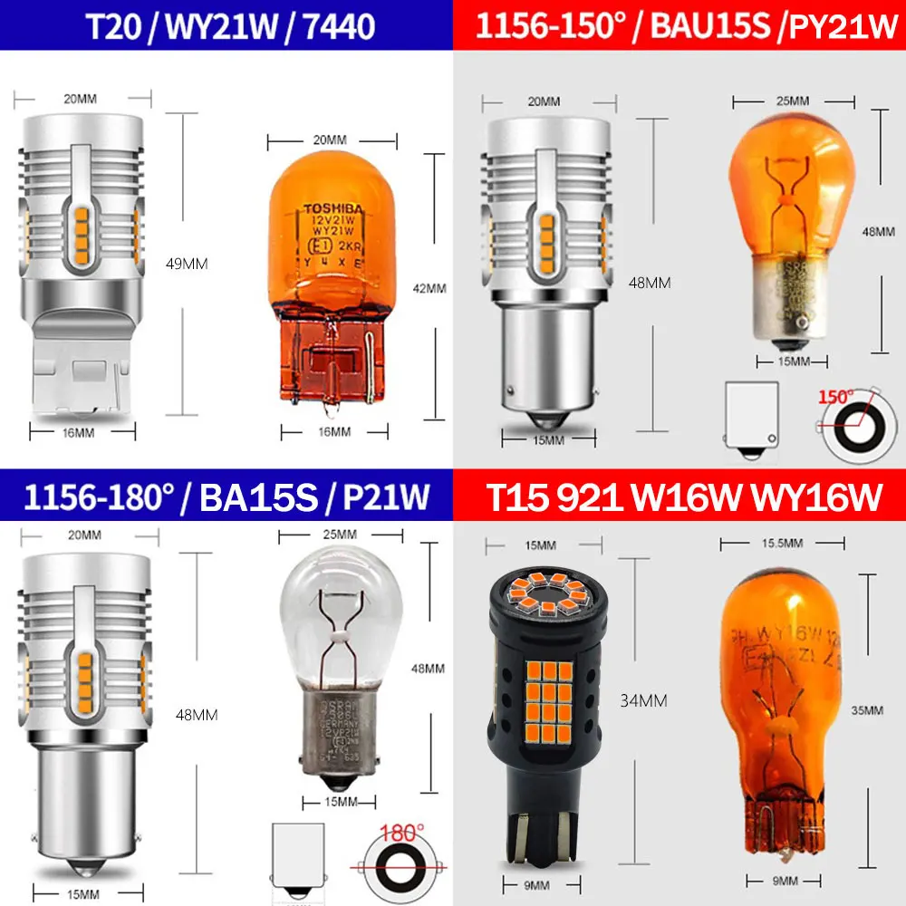 2 шт. 1156 BA15S P21W светодиодная лампа янтарного цвета Canbus Bau15s PY21W/T20 7440 7440A W21W без ошибок